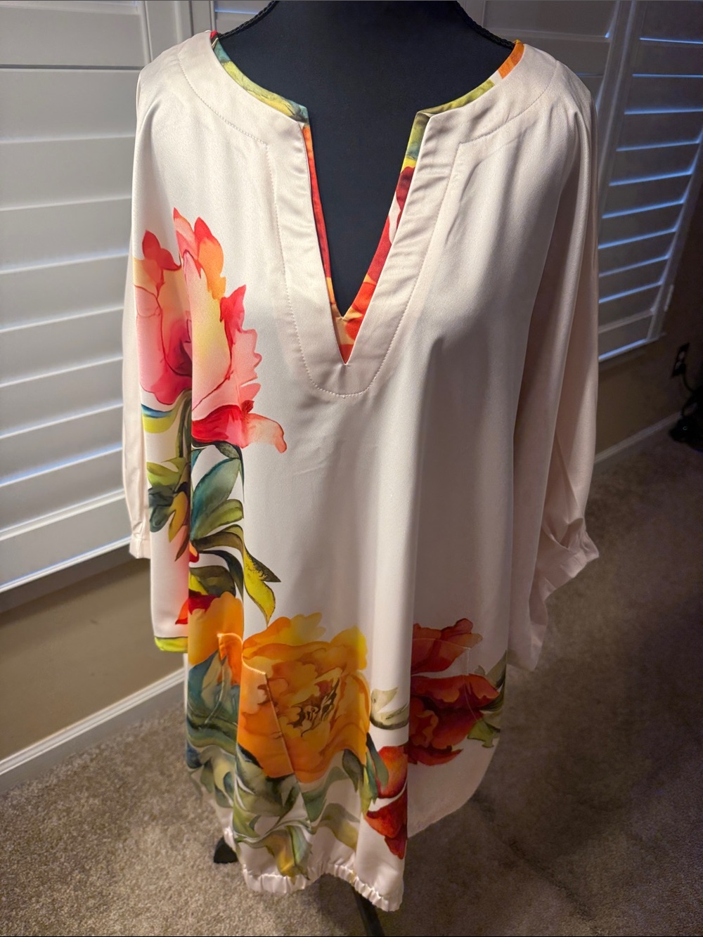 STYLEWE Cream Tunic with Orange & Pink Floral Border